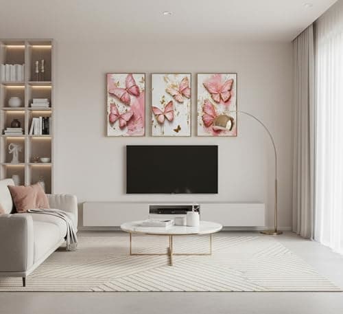 RAQXZHSW 3Pcs Pink Gold Butterfly Canvas Wall Art 12x16Inch - Thumbnail 2
