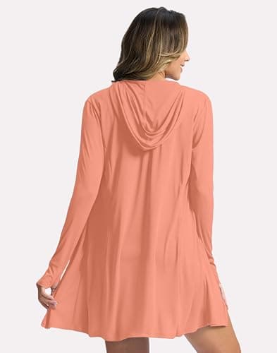 Soothfeel Women's UPF 50+ Swim Cover Up Sun Protection Hoodie SPF Lightweight Jacket Long Sleeve Beach Cover Ups for Women (Coral Pink,XL) - Thumbnail 2