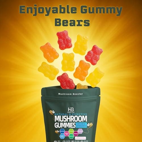 Organic Ashwagandha & Lions Mane Mushroom Gummies - Reishi, Cordyceps, Turkey Tail, Maitake, Shitake & Chaga, Immune Support & defense, Brain Boost, Vegan, All-in-One Superfood supplement | 80 gummies - Thumbnail 6