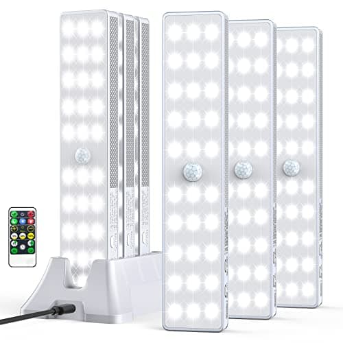 LED Closet Light with Charging Station, 6 Pcs 30LEDs 8'' Dimmer Rechargeable Motion Sensor Under Cabinet Lighting, Stick-Anywhere Night Light for Wardrobe,Kitchen - Image 1