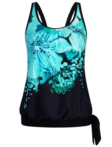 Arolina Swimming Tops for Women 2026 Modest Blouson Tankini Bathing Suit Top No Bottom Blue Flowers (20W) - Image 1
