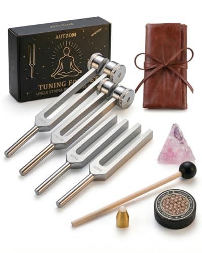 Tuning Forks for Healing Set - 128Hz, 136.1Hz, 256Hz, 384Hz for Stress Relief, Anxiety & Sleep, Healing Crystal Stone - Zen Tools, Mindfulness Yoga Accessories - Spiritual Gift - Image 1