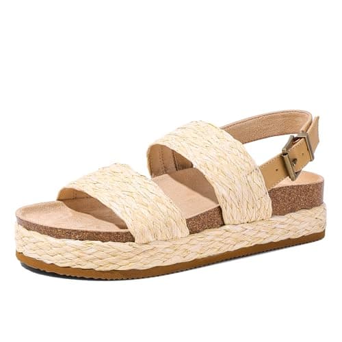Marc Ford Womens Platform Wedges Espadrilles Sandal Summer Beach Braided Sandals - Ankle Strap Buckle, Wedge Heels, Open Toe, Non-Slip, Fashion, Boho, Holiday, 6.5 - Image 1