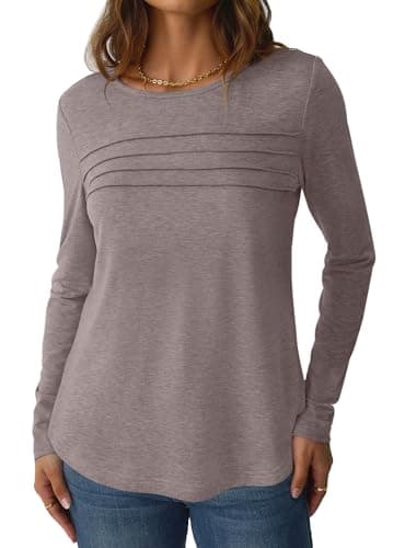 NORACORA Long Sleeve Shirts for Women Spring Fall Fashion Tops 2025 Dressy Casual Blouses Trendy Pleated Tunic Outfits Loose Fit Tee Tshirts Gray Purple S - Thumbnail 4