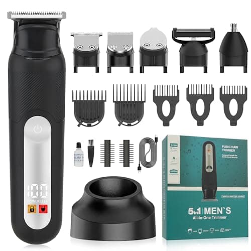 SUNNOW Electric 5-in-1 Body Hair Trimmer - Groin Trimmer for Men -Beard Trimmer for Men - Wet/Dry Shaver Groomer, Waterproof with LED Light, Gifts for Husband Father - Image 1