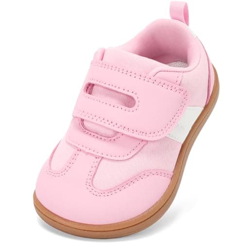 WIDE TOE BOX Toddler Barefoot Shoes,Girls and Boys First Walking Shoe with Hook and Loop Non-Slip Baby Sneakers Blush Powder Size 10 - Image 1