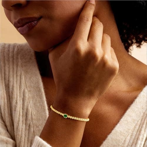 Turandoss Blue Birthstone Bracelets for Women - Trendy 14K Gold Plated Elastic Beaded December Created Tanzanite Birthstone Bracelet Birthday Jewelry Gifts for Women - Thumbnail 2