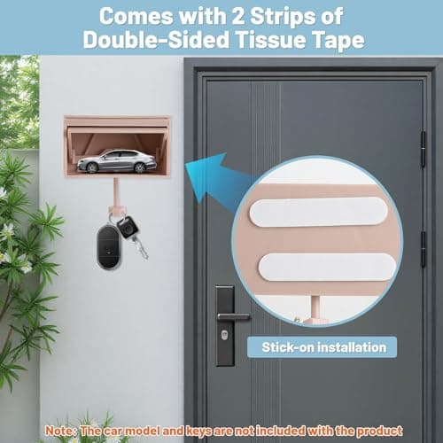 Tolvenza Car Garage Key Holder with Opening Door, Key Holder for Wall, Adhesive Wall Mount Key Rack Organizer, Small Toy Car Garage for Entryway, Easy Installation, Pale Pink - Thumbnail 3