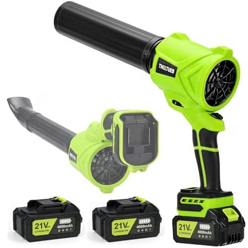 TNELTUEB Leaf Blower Cordless, 21V Battery Powered 980000 RPM Handheld Electric Leaf Blower with 6 Speed Control, 2 x 4Ah Batteries & Charger Dust Leaves Blower for Lawn Care, Green - Image 1