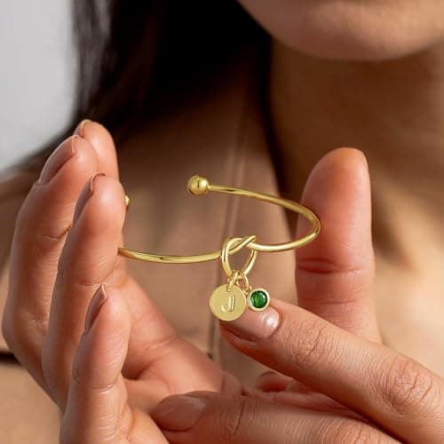 Turandoss September Birthstone Bracelets for Women, Trendy 14K Gold Plated Disc Letter M Love Knot Cuff Bracelet Created Sapphire Birthstone Bracelets Birthday Friendship Gifts for Women - Thumbnail 6