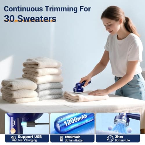 DBC Fabric Shaver & Lint Remover for Clothes, Sweaters & Furniture - 6-Leaf Blade, 3 Speeds, 2H Runtime, Portable Design Perfect for Travel, Includes 2 Extra Blades - Thumbnail 5