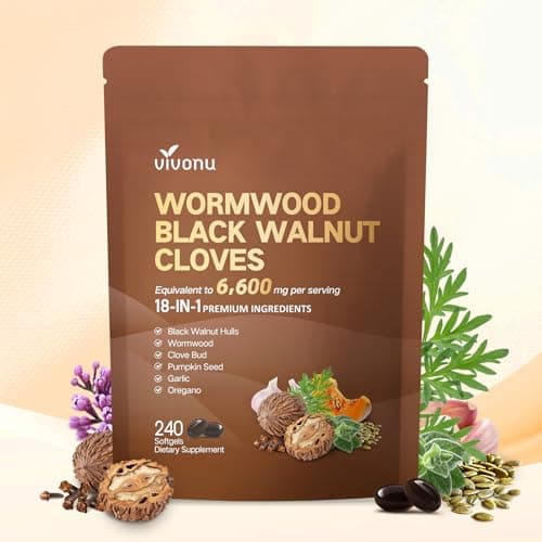 18-in-1 Black Walnut Wormwood Cleanse for Humans, 80 Day Supply, 6600mg Serving, Rapid Gut Cleanse & Digestive Health with Clove, Garlic, Turmeric, Pumpkin Seed, Oregano, Berberine & More 240 Softgels - Image 1