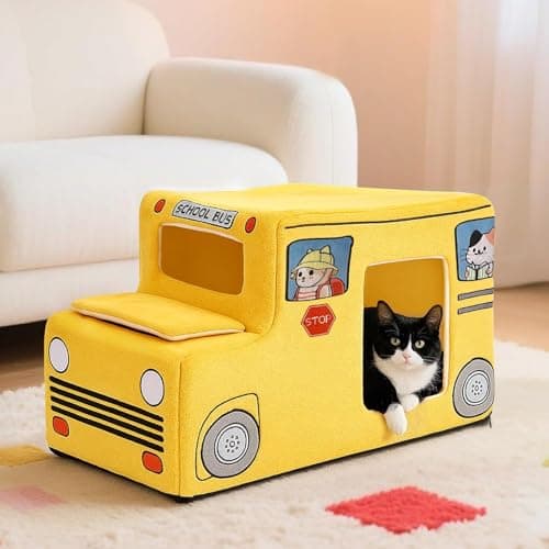VIEFIN Cute Cat Beds Kitten Beds, Soft Small Dog Beds, Washable Pet Beds for Puppy and Kitty, Funny School Bus Cat Cave, 23 Inches - Thumbnail 3