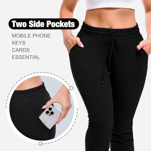 SINOPHANT Joggers for Women with Pockets Drawstring Sweatpants for Lounge Gym Yoga Black L - Thumbnail 4