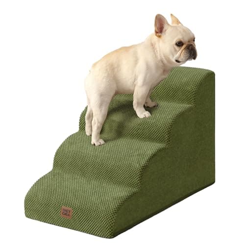 EHEYCIGA Curved Dog Stairs Ramp for High Beds 19.7" H, 4-Step Dog Steps for Small Dogs and Cats, Pet Stairs for High Bed Climbing, Non-Slip Balanced Pet Step Indoor, Olive Green - Image 1