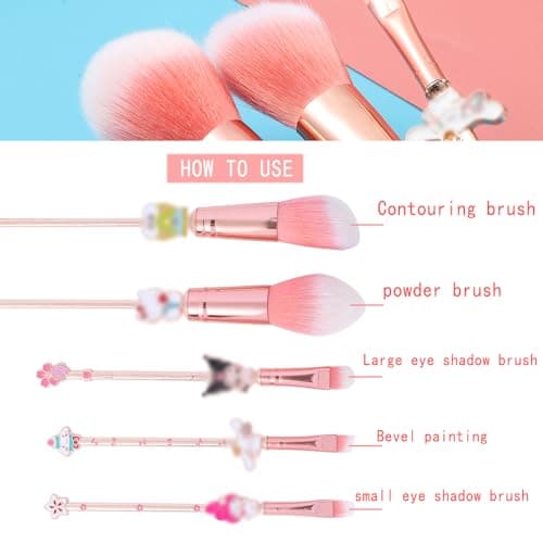 Cute Anime Makeup Brushes Set,Classical Cartoon Cosmetic Brush, Blending,Face Powder,Eyeshadow Make Up Kit, Best Gift for Girl & Young Women - Thumbnail 5