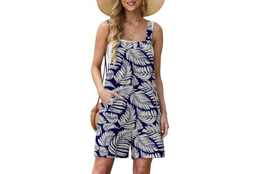 Lepunuo Overalls for Women Summer Boho Rompers Casual Sleeveless Overalls Shorts Beach Outfits with Pockets - Image 1