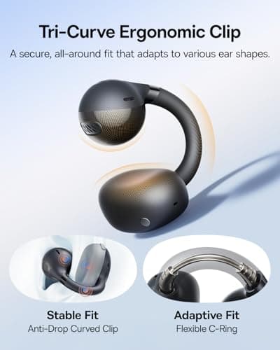 Baseus Bass BC1 Open Ear Earbuds Clip-On Headphones, Open-Ring Comfort with Tri-Curve Snug Clip, Powerful Sound with SuperBass, 4-Mic Clear Calls, IP55 Waterproof, 38H Playtime (Matt Black) - Thumbnail 4