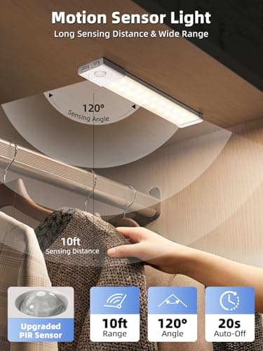 EZVALO 6 Pack LED Under Cabinet Lights Wireless with Charging Station, 8 inch Motion Sensor Light Indoor, 1100mAh Rechargeable, 3 Color Temperatures, Dimmable Closet Lights for Pantry, Hallway, Stair - Thumbnail 2