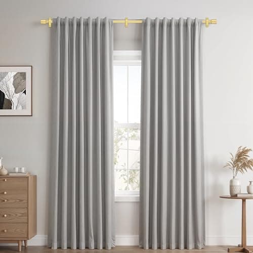 Gold Aluminium Curtain Rods for Windows,1 Inch Adjustable Curtain Rod 72 to 144 Inch,Heavy Duty Drapery Rods with Thicken Bracket,Modern Single Rod with Aluminium Finials - Thumbnail 2