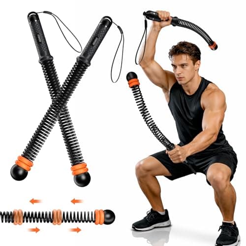 RENRUI Cordless Battle Ropes with Adjustable Resistance Springs – Weighted Ropeless Battle Rope for Home Gym, Portable Workout Equipment for Strength Training & Cardio Fitness Black & Orange