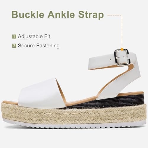 Vepose Women's Platform Wedge Sandals White Pu, Cute Summer Espadrilles Open Toe Casual Sandals, Size 8 US, Comfortable Dressy with Buckle Ankle Strap (CJY400A White pu 08) - Thumbnail 4