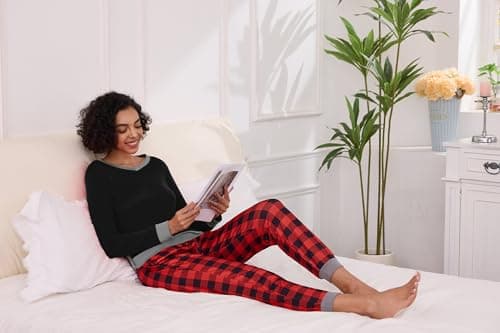 Frcdaunrs Christmas Pajamas for Women Red and Black Plaid Pajama Pants Long Sleeve Pj Sets Soft Comfy 2 Piece Sleepwear - Thumbnail 6