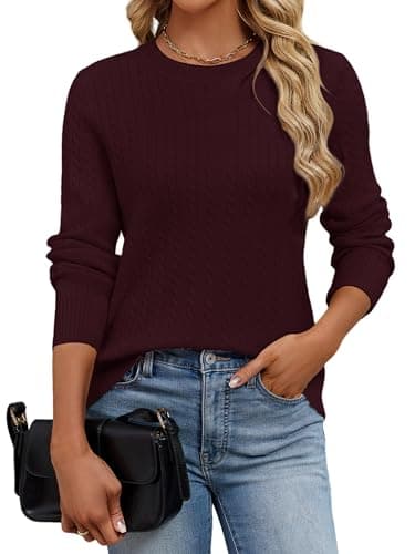 UEAL Ladies Old Money Style Lightweight Cable Knit Pullover Fall Sweaters for Women Large Solid Purple - Image 1