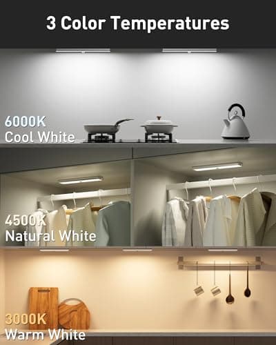 SZOKLED Under Cabinet Lights, 20LED Under Cabinet Lighting Rechargeable, Remote LED Closet Lights Bar, Under Counter Lights for Kitchen Shelf Pantry Shelf Hallway Stairs, 3 Colors 6 Pack - Thumbnail 5