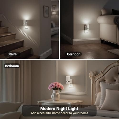 JandCase Night Lights Plug into Wall, Automatic Night Light with Dusk to Dawn, 2 Pack 5000K Daylight 0-100LM Dimmable Plug in LED Nightlight for Bedroom, Hallway, Stairs - Thumbnail 6