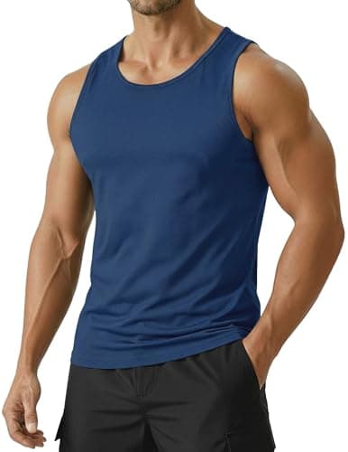 PINSPARK UPF 50+ Tank Tops Men Summer Athletic Sleeveless Shirts Quick Dry Beach Running Gym Workout Breathable Sports Tee Royal Blue - Image 1