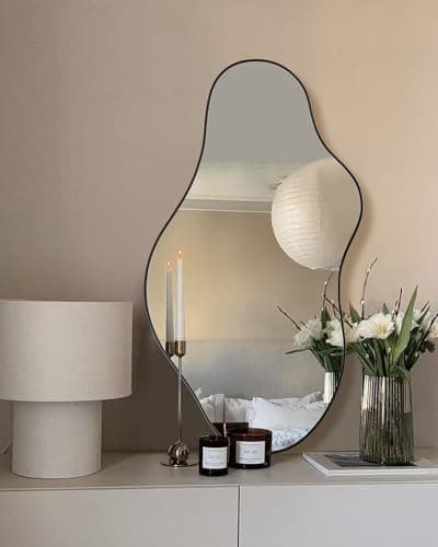 potijo Irregular Wall Mirror 20×36 Inch Wall Mirrors Decorative Black Modern Asymmetrical Abstract Mirror for Bathroom Bedroom Living Room Entryway Hallway - Thumbnail 4