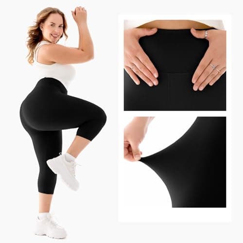 Walifrey Plus Size Capri Leggings for Women，High Waisted Buttery Soft Plus Capris for Gym Yoga Black 4XL - Thumbnail 3