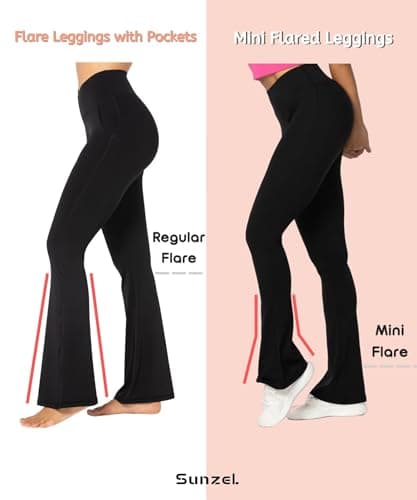 Sunzel High Waist Mini Flared Leggings for Women,Tummy Control Casual Flare Yoga Pants for Yoga Workout Gym 28" Forest Green M - Thumbnail 2