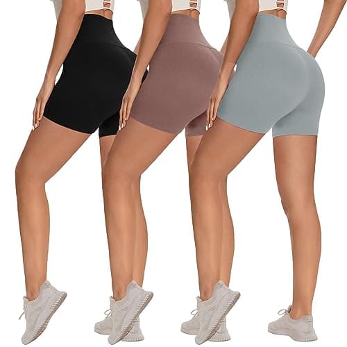 Syrinx 3 Pack Biker Shorts for Women – 8"/5"/3" High Waisted Tummy Control Workout Yoga Running Athletic Shorts5 in,Small-Medium,Black/Light Grey/Rosy Brown - Image 1