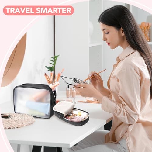 Idcymoul Travel Toiletry Bag 5-Piece Kit, Hanging Toiletries Bag+TSA Approved Cosmetic Bag+Jewelry Bag+ Brush Bag+Cable Bag, Professional Travel Essentials Accessories Organizer for Women- Black - Thumbnail 4