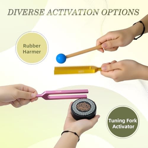 Hugbow 10 PCS Unweighted Tuning Fork for Healing Set, Multi-Color Chakra Tuning Forks, Aluminum Alloy Solfeggio Tuning Forks with Activator & feet (174-963Hz) for Sound Healing - Thumbnail 6