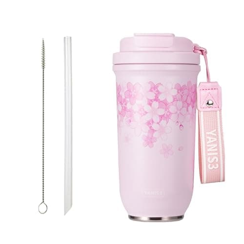 20 oz Insulated Water Bottle with Straw, Thermal Stainless Steel Flask – Leak Proof Vacuum Bottle for Fitness, Office & Travel – Hot Cold Portable Drink Container with Handel Strap, Gifts for Friends - Image 1