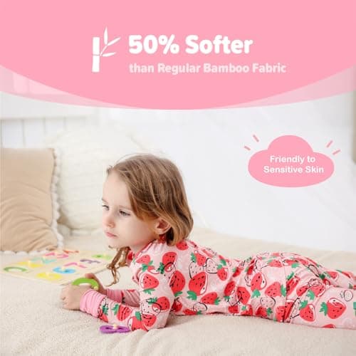 NewSeed So Soft Kids 2-Piece Viscose from Bamboo Outfit Set, Long Sleeve Top & Leggings, Cozy Base Layer for Boys & Girls (Strawberry, 7-8Y) - Thumbnail 2