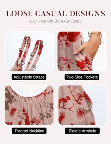 BOHOWE Summer Casual Loose Spaghetti Strap Dresses for Women Boho Maxi Sleeveless Dress Beach Vacation Floral Flowy Sundress (Flower 4EE,H12,2XL) - Thumbnail 4