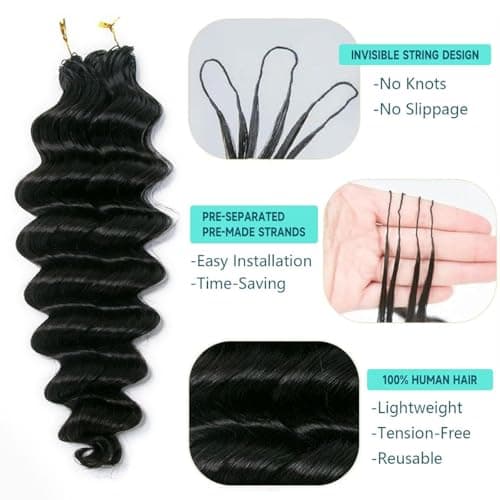 Crochet Human Hair Loose Deep Wave Reusable Knotless Human Hair Crochet 180G 150 Strands Human Crochet Hair for Black Women 20 Inch NC - Thumbnail 3