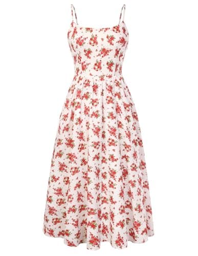 Belle Poque Red Floral Dress for Women 2026 Summer Sleeveless Midi Sun Dresses A-line Beach Elegant Sundresses Large - Image 1