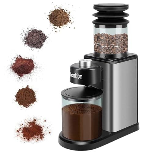 Coffee Grinder, Lonkion Conical Burr Coffee Grinder with 25 Grind Settings for 12 Cups, Home Use, Big Capacity Design, Stainless Steel - Image 1