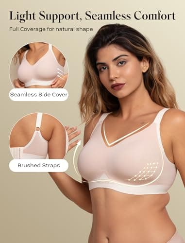 COMFELIE Seamless Wireless Bra for Women Large Busty No Underwire Bralette, Soft Lift Underarm and Back-Smoothing with Semi-Fixed Pads - Thumbnail 2