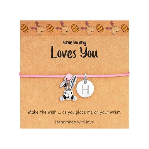 C-leen Easter Gifts for Girls Kids Bunny Bracelets - Initial Bracelets for Women Adjustable Bunny Basket Stuff Gifts Rabbit Bracelet Letter H Christian Gift with Card Easter Gift - Image 1