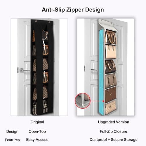 Lirex Over The Door Purse Organizer & Purse Shelf for Closet – Handbag Storage Organizer with Purse Hanger. Perfect for Scarves, Hats, and Leggings. S (11.8'' x 5'' x 51.6''), Light Grey - Thumbnail 4