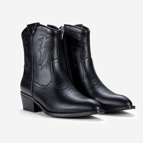 Vepose Women's 9816 Black Cowboy Ankle Boots Western Short Cowgirl Embroidered Round Toe Low Heel Booties with Zipper Size 7(CJY9816 Black 07) - Thumbnail 4