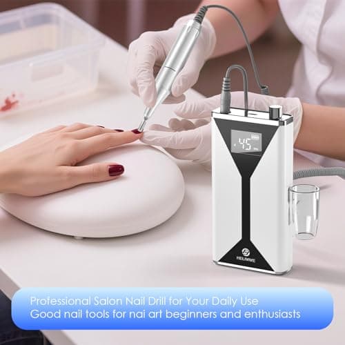 HELIVIVE Professional Electric Nail Drill 45000RPM (Portable & Rechargeable) (with 11 Drill Bits ) Cordless Nail File Machine for Shaping, Polishing & Removing Gel Nails for Salon Home (White) - Thumbnail 6