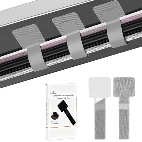 Desk Cable Management, Wire Organizers for Cords - Upgrade 48 PCS Grey Sticky Back Self Adhesive Cable Ties, Hook and Loop Straps for Home or Office Use - Image 1