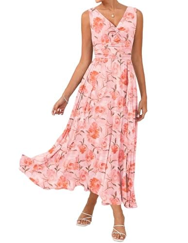 GRACE KARIN Women's Summer Sleeveless Maxi Dress V Neck Floral Wedding Guest Dress Beach Vacation Clothes Orange Floral 2XL - Image 1
